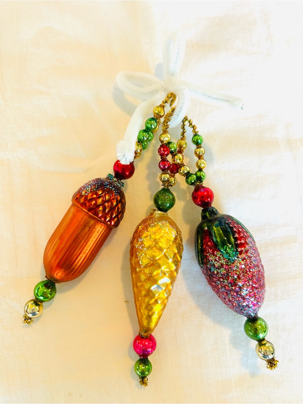 Vintage Repurposed Fall ornaments, extra Lg Christopher Radko Glass garland bead